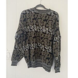 VTG 80's 90's Adam Sloane Sweater Black White And Gray Long Sleeve Size L
